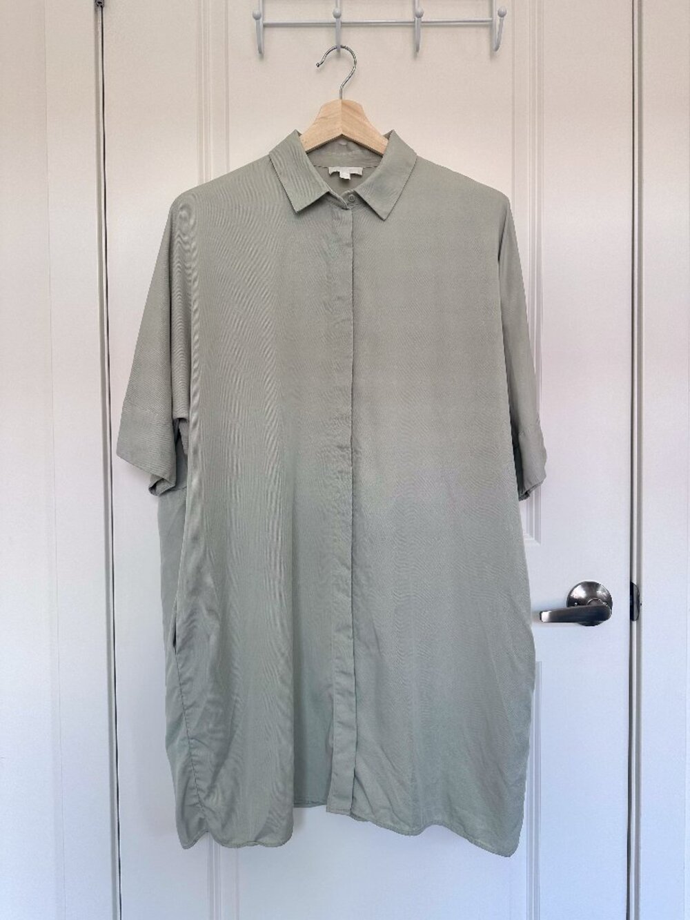 COS Draped Boxy Shirt Dress in Sage Green | Size: Small